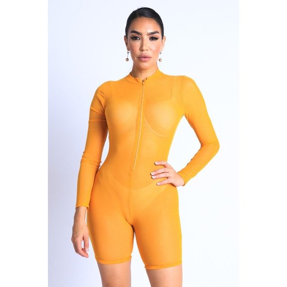 Women Sexy See Through Sheer Mesh Zip Up Bodysuit Jumpsuit Club Party Romper - Picture 10 of 10